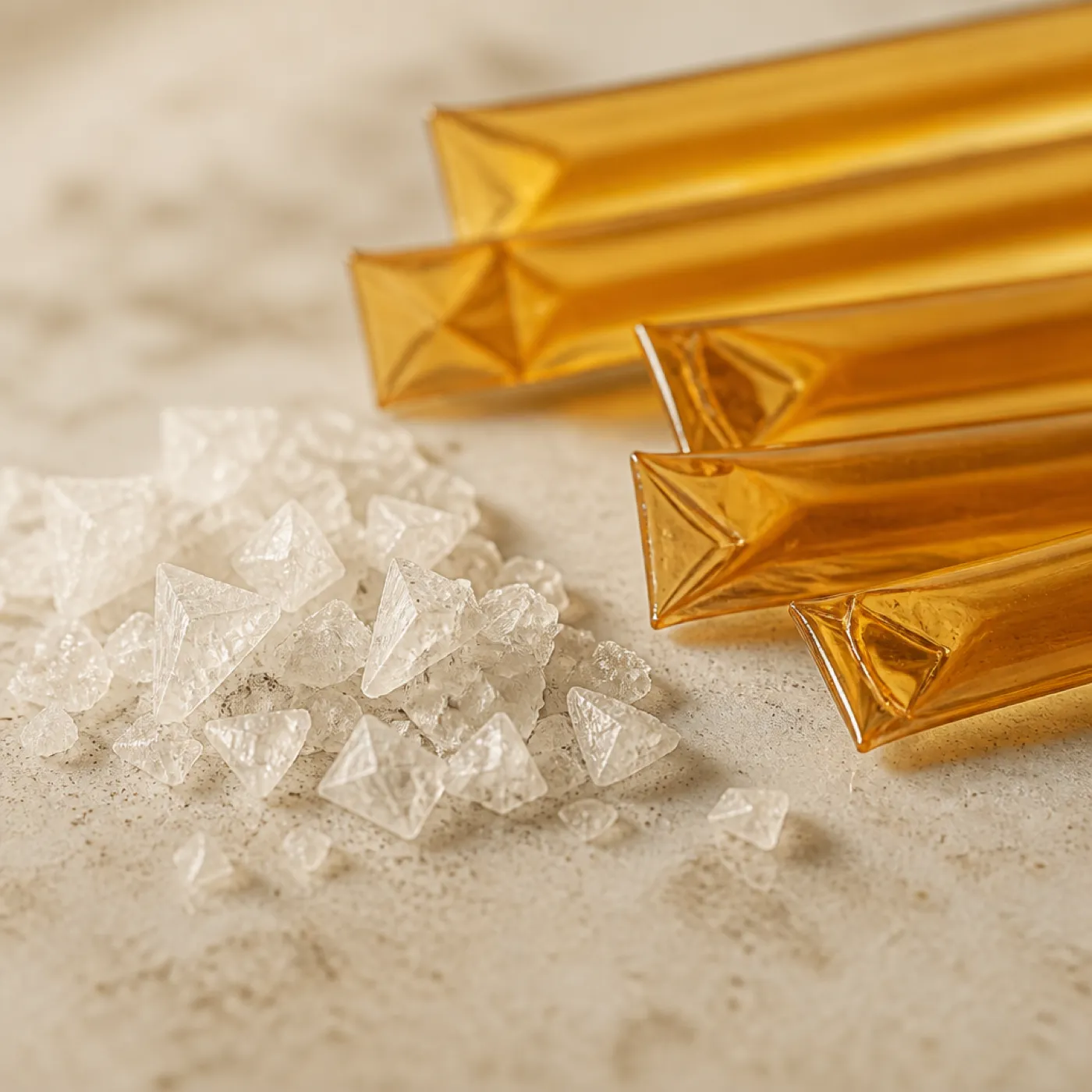 Flaky sea salt crystals on a bone surface